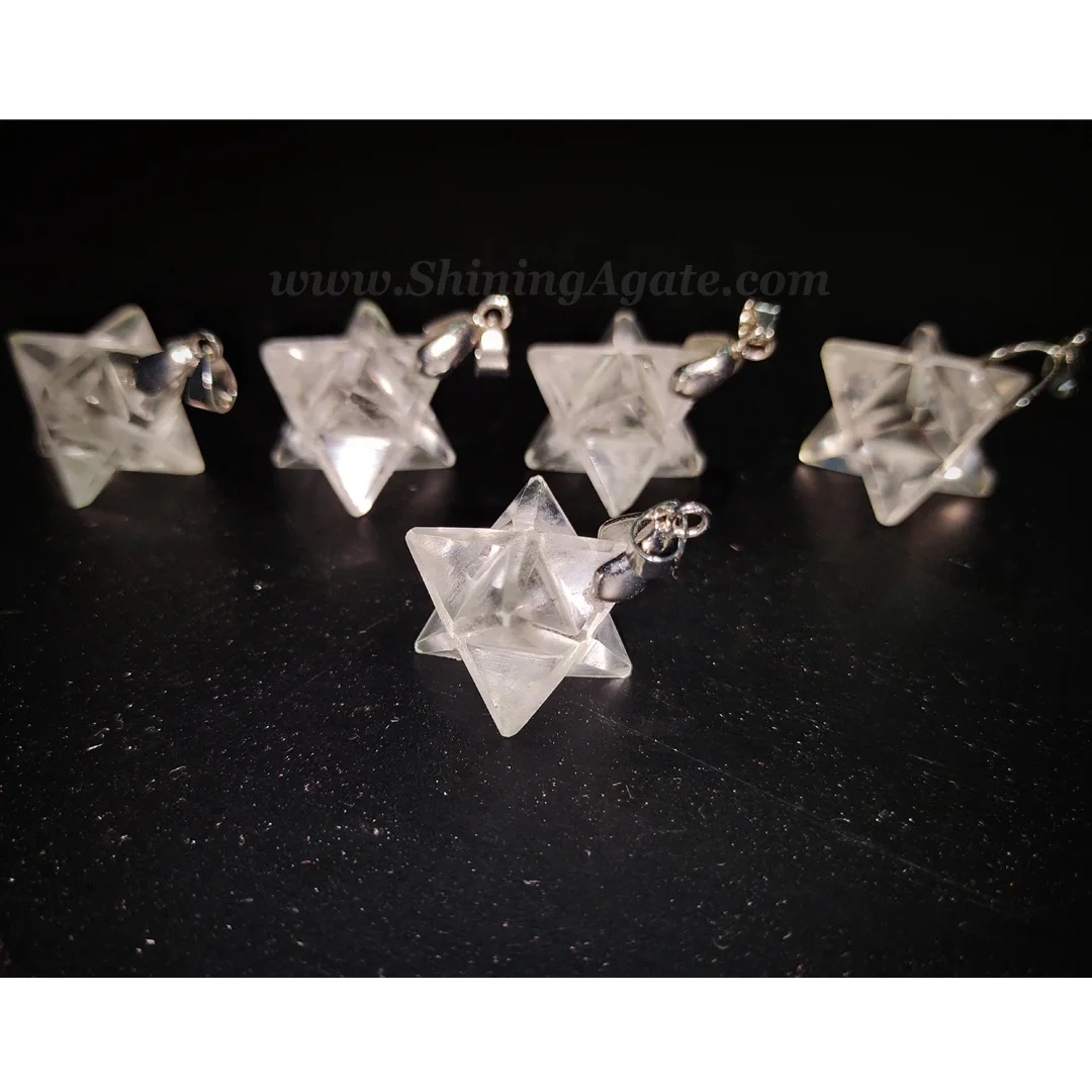 Crystal Quartz Merkaba Star Pendant Natural Crystal Stone Necklace Pendant Wholesale Healing Crystal Star Shape Pendant