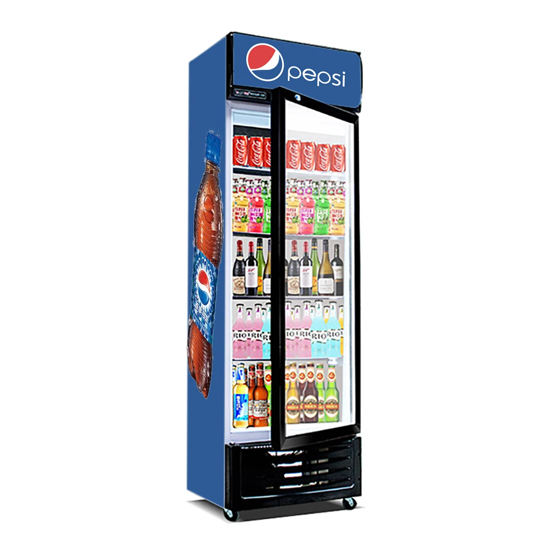 
AIhaosi Commercial Coke Display Showcase Single Door Supermarket Vertical Refrigeration for Pepsi Keep Fresh Cold Drink Cooler 