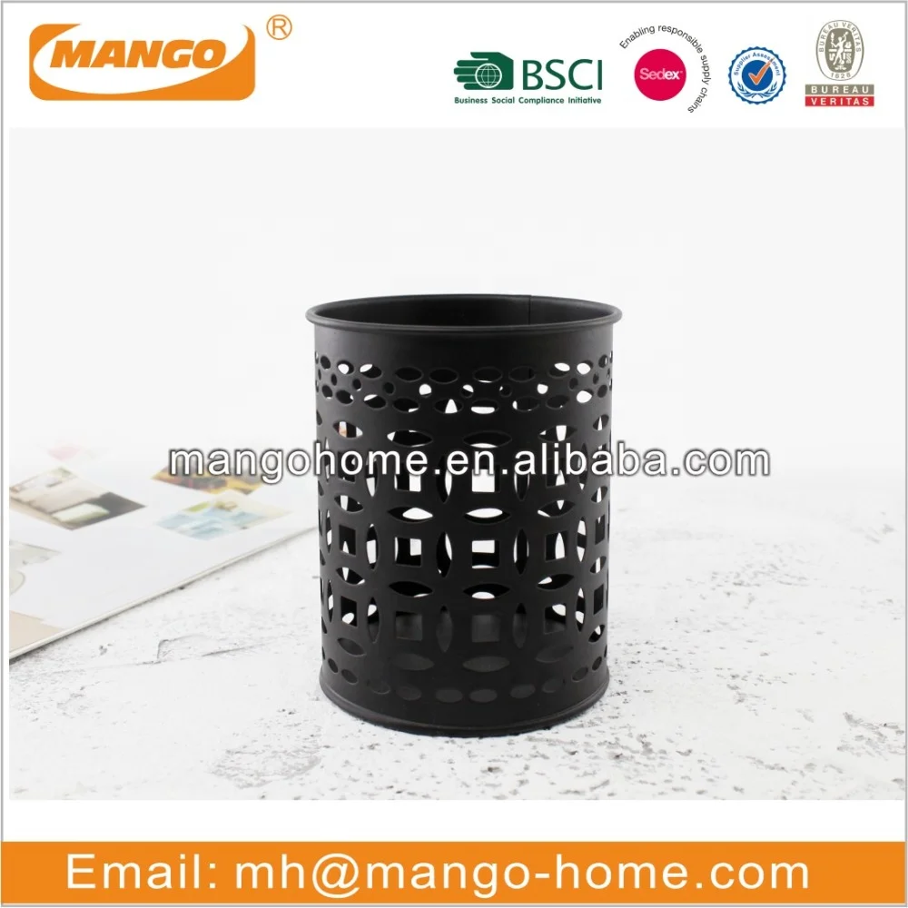 Black Matt Metal Hollow Pen Holder Pencil Cup Pen Cup Wholesale Stationery Single Stand Office Metal Pencil Cup