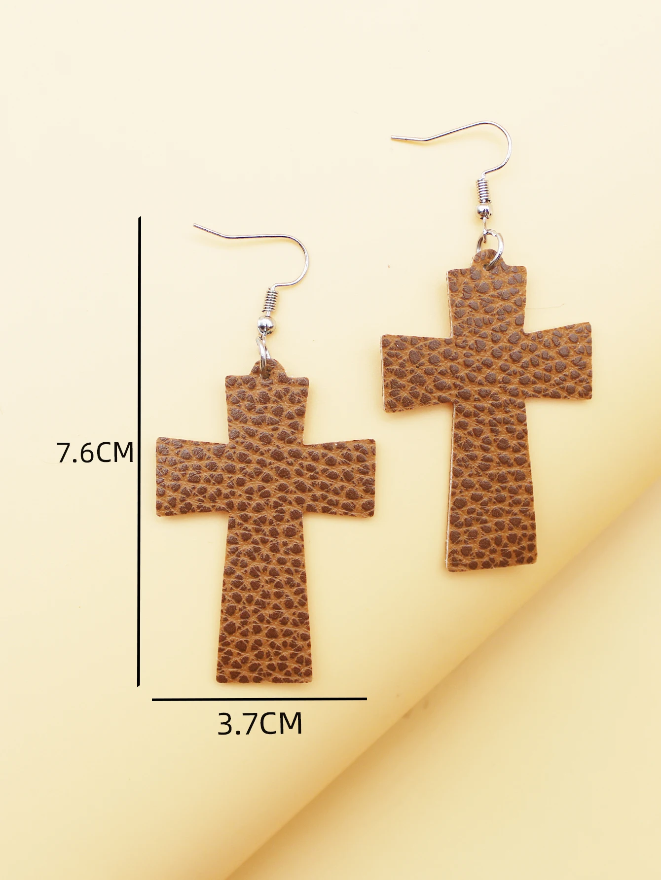 Exotic Cross Earrings Women Lychee Pattern Cork Wood Plaid Weave Pattern Leather Earrings