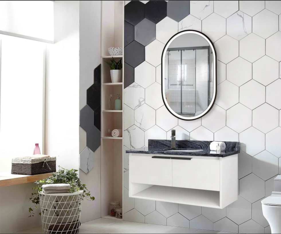 Bathroom wall mounted playground shape framed bath mirror smart led mirror bathroom