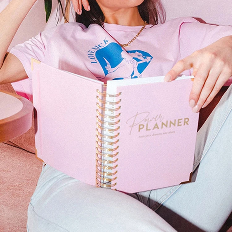 Custom Logo 2022 A4 A5 Pink Spiral Weekly Monthly Manifestation Goal Diary Journal Planner Agenda Notebook