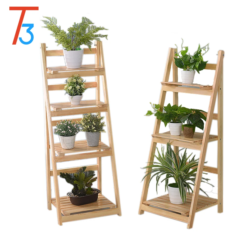 Flower Wooden Plant Stand Shelf For Outdoor Or Indoor Plant Shelf