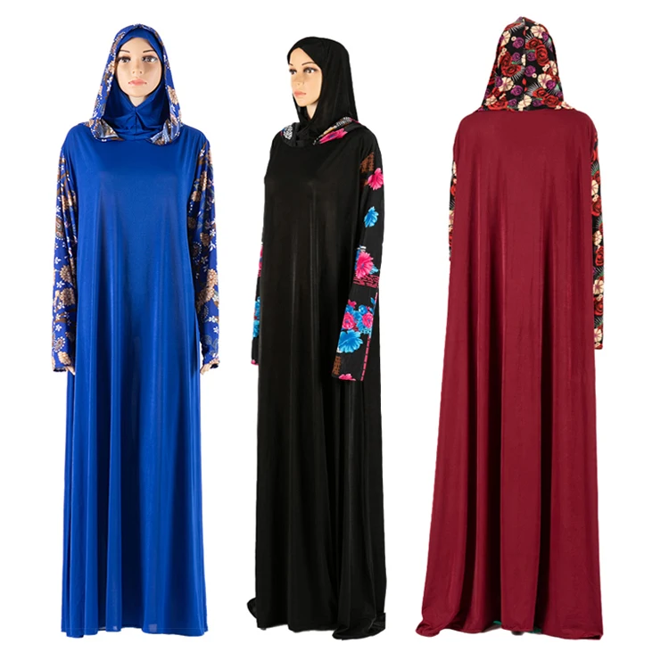 NEW Model Patchwork Double Hijab Dress Muslim Women Girls Hooded Abaya Robe 2XL/3XL/4XL/5XL Size Islamic Daily Prayer Clothing