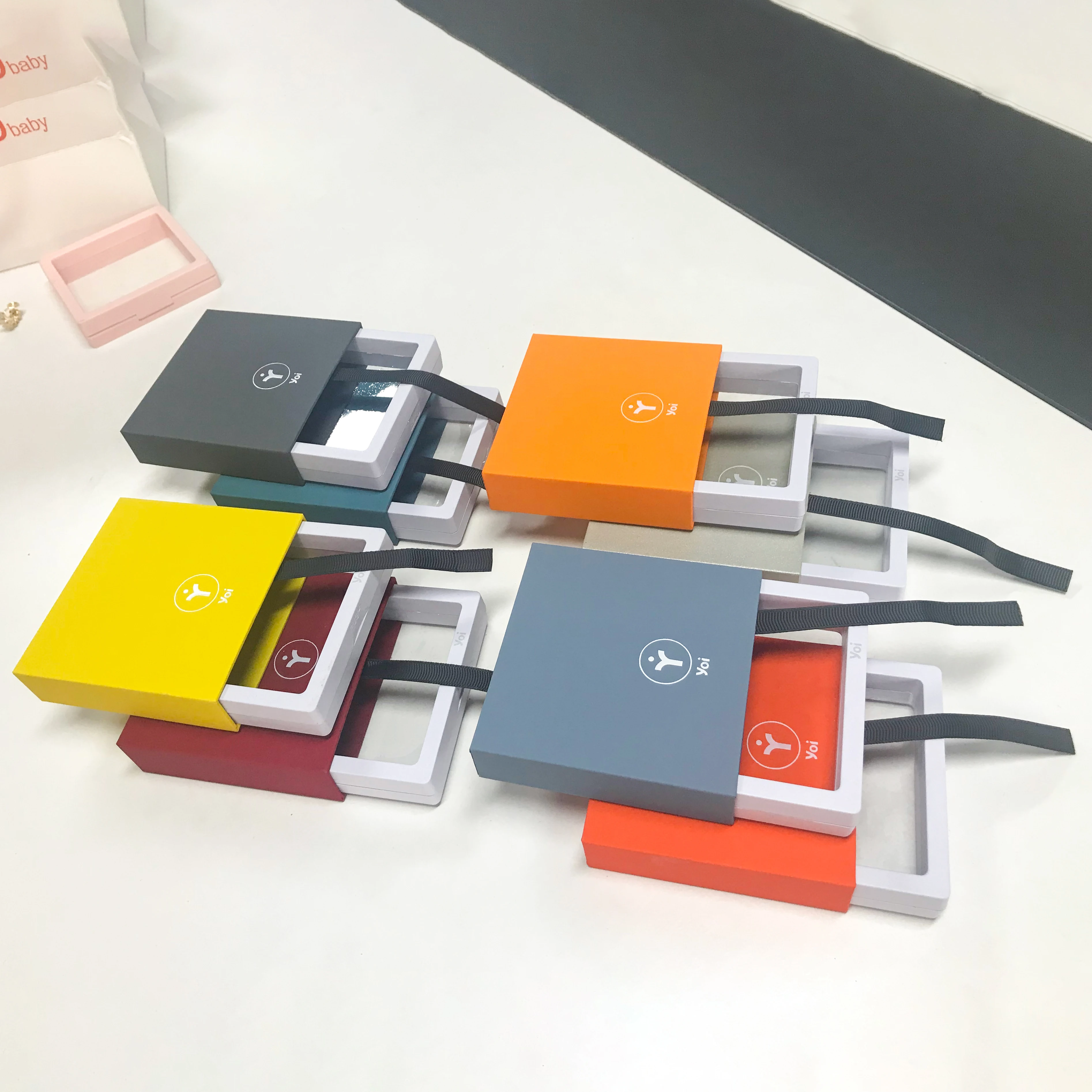 2022 Transparent Jewelry Box Storage Necklace Ring Luxury Paper Drawer Box Customized PE Film Suspension Packaging Box