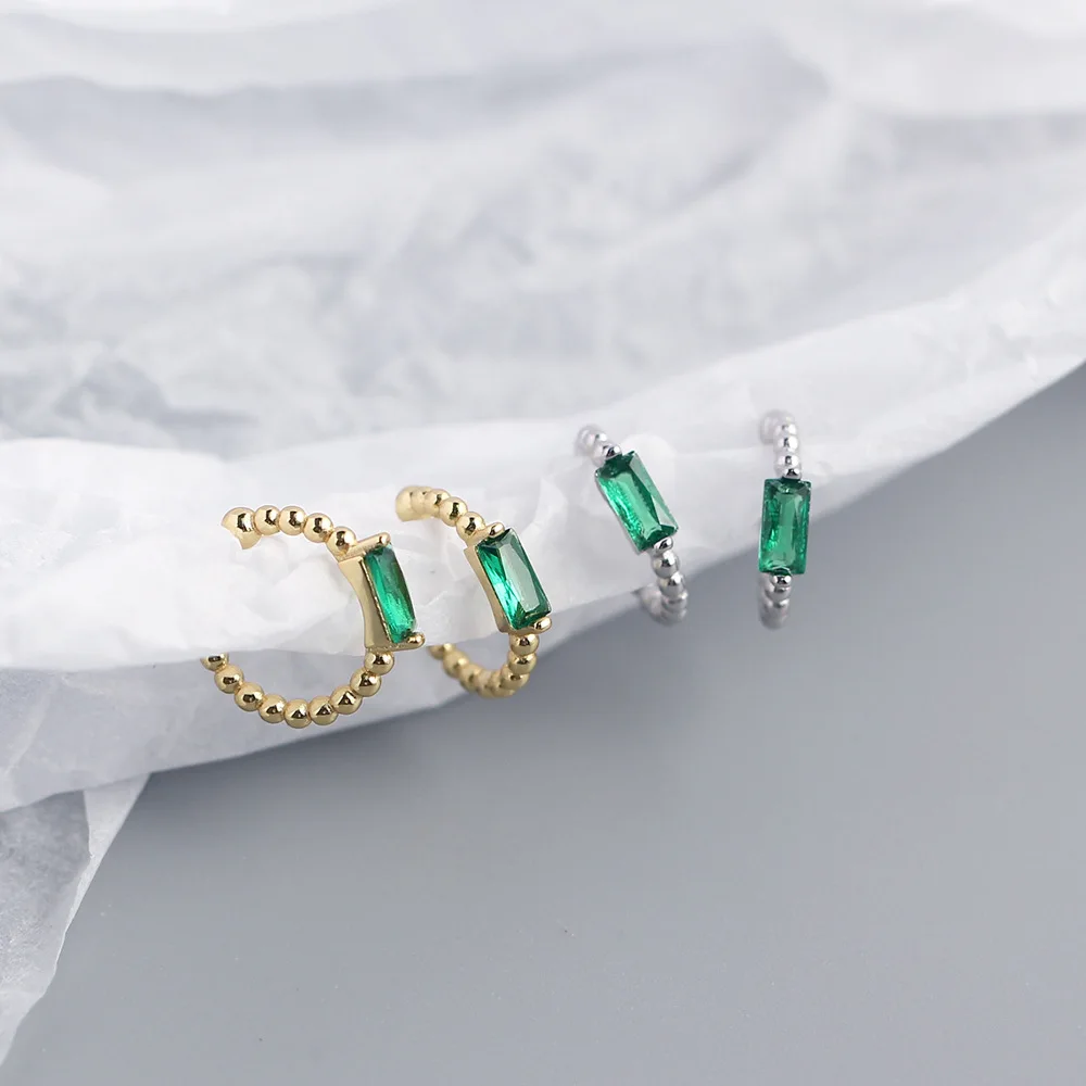 Women 925 Sterling Silver Beaded Emerald Diamond Ear Cuff Earrings Fashion
