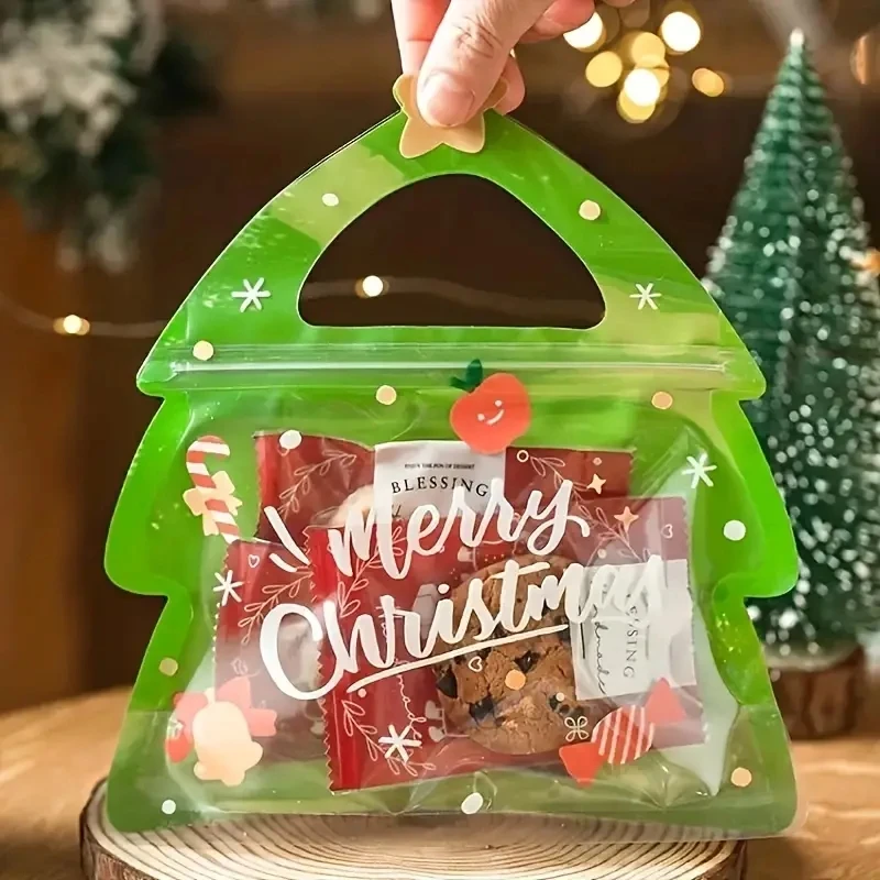 Foray Christmas 2024 Custom Kids Gifts handle clear window Stand Up Pouch Ziplock Die Cut Mylar Candy Christmas Sack Bags