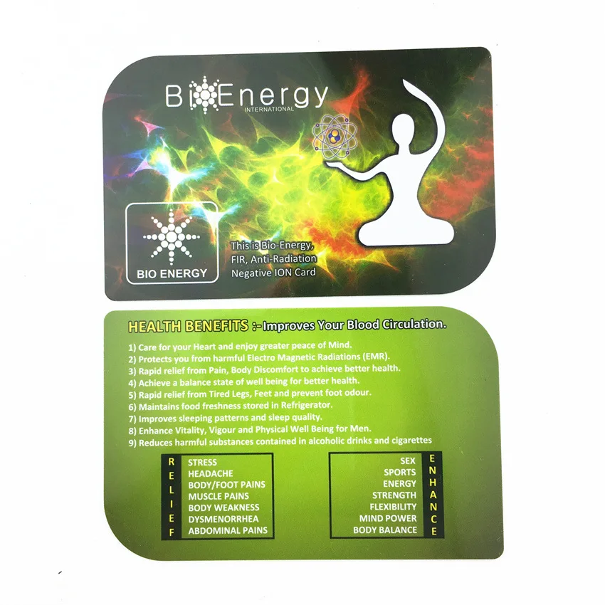 Wholesales 20000 Negative Ion Card Anti radiation Quantum Energy Bio Scalar Negative Ion PVC Bio Energy Card For Body Healthy