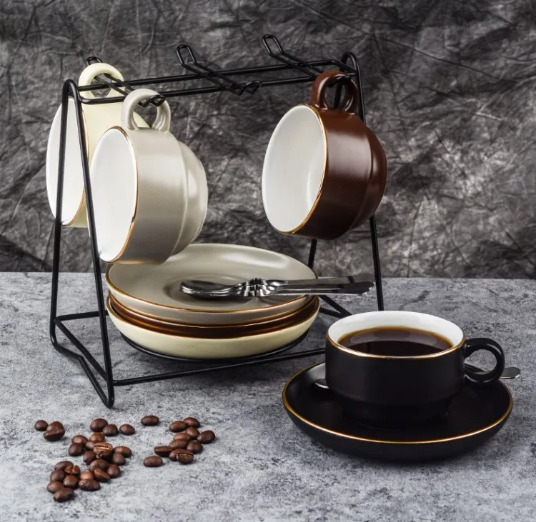 Товары для дома роскошный комплект из 12 керамических чашек кофе чая блюдец с железной подставкой