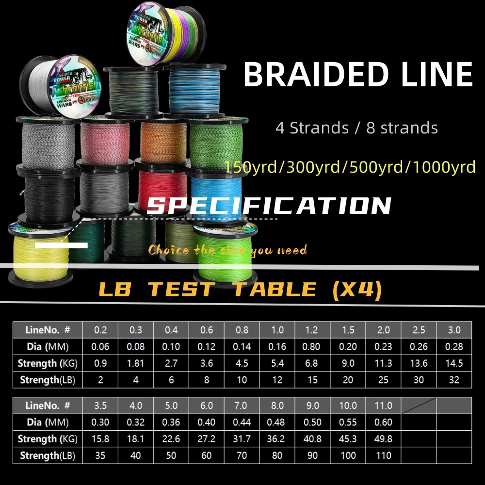 Ashconfish Super Strong PE BraidedFishing Line 500m Multifilament Nets Line High Abrasion Resistance 4/8 Strands fishing line