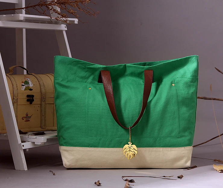 Wholesale Custom Green Canvas Bag 100% Cotton Tote Bag Satin Tote Bag