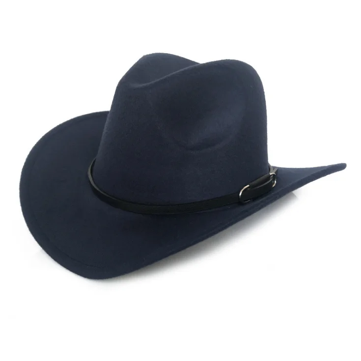 Wholesale wool felt roll up wide brim cowboy hat with PU ribbon custom logo brand fashion Mexican fedora bucket hat