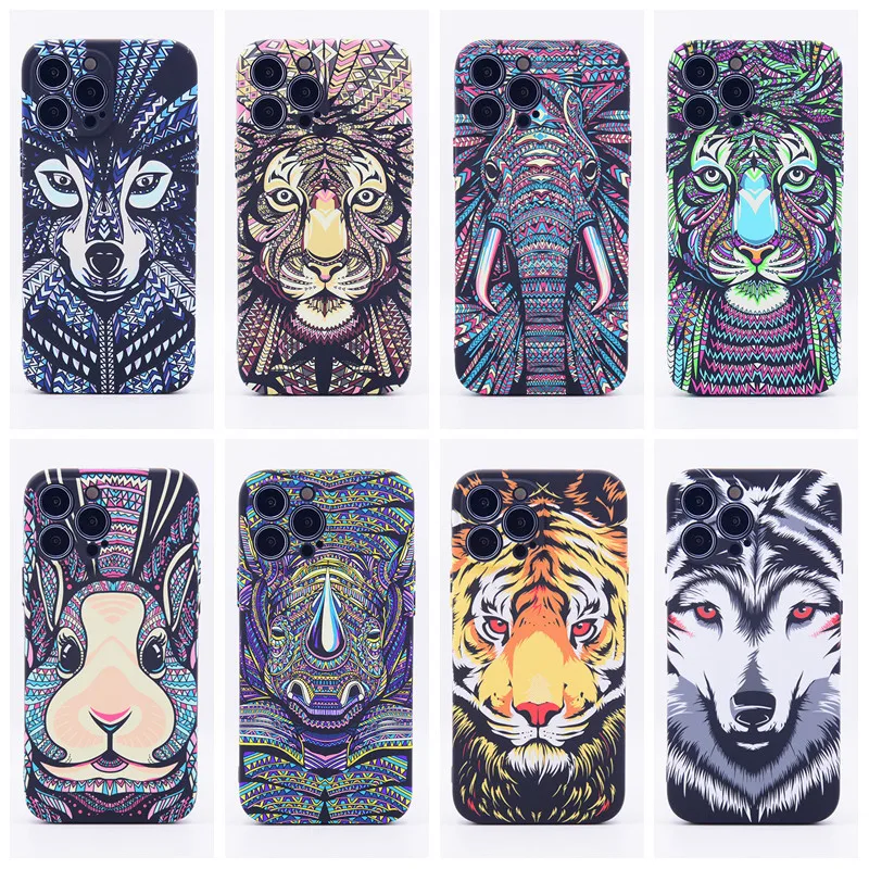 Forest King series noctilucent Frosted Relief animal soft TPU phone case for iphone 13 14 plus/pro/pro max