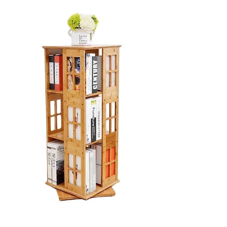  3-уровневые вращающийся шкаф для книг Bamboo держатель кассеты ночники в виде книжной обложки проигрыватель компакт-дисков Стеллаж хранения интервал Регулируемый товарная