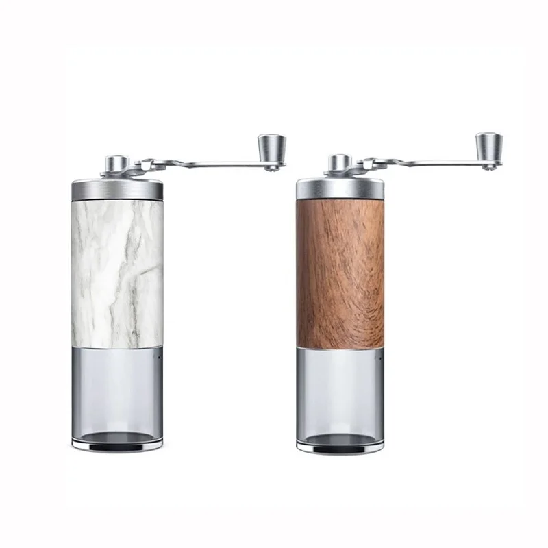 Portable Handle Wood Grain or White Marble patterned Coffee Beans Grinder Machine  Manual Ceramic Burrs Coffee Grinder