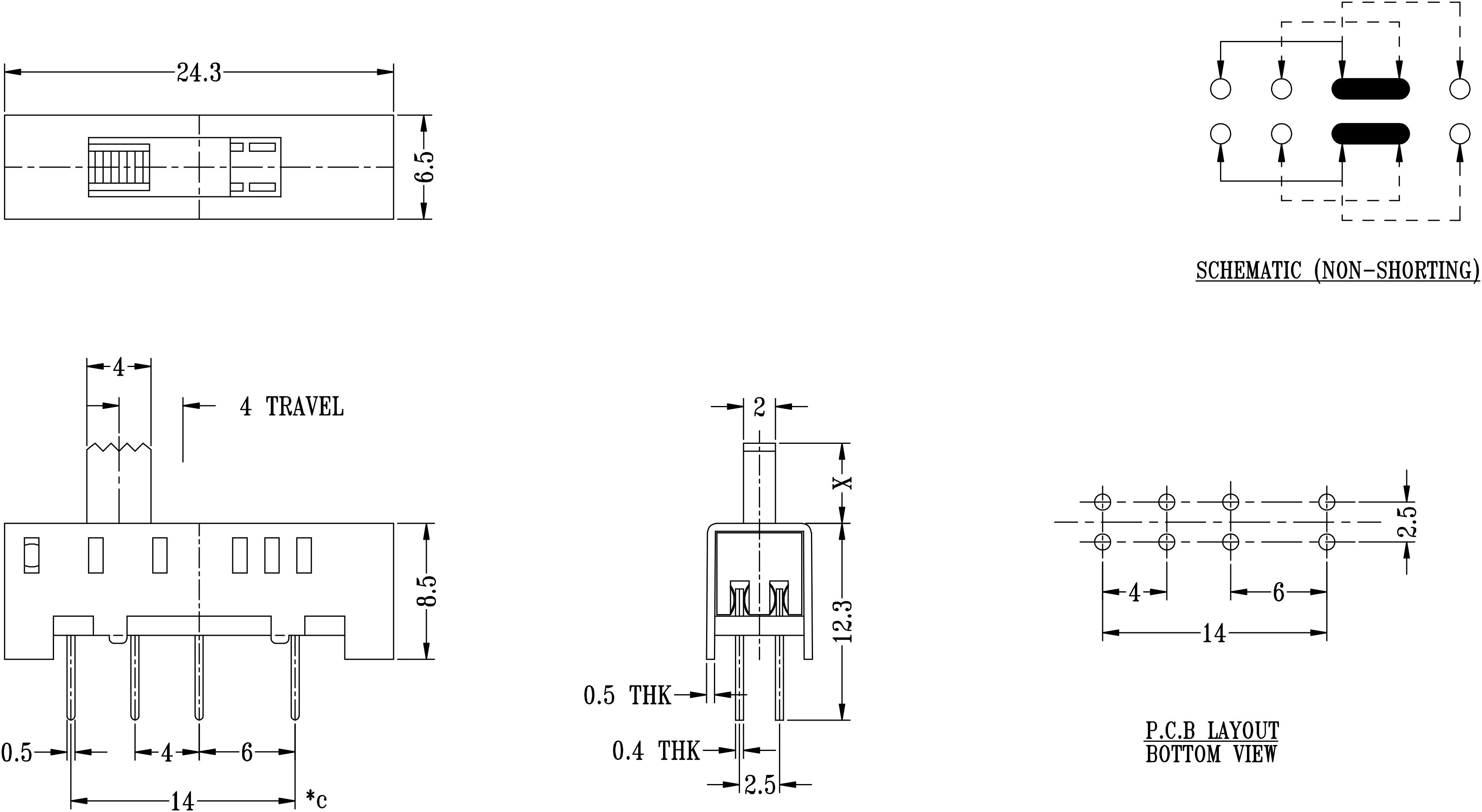  2p3t серии PCB DC50V 8 контактов 3 позиции электронный SMD горизонтальный рычажный мини скользящий переключатель мгновенный