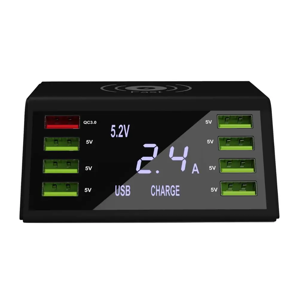 Многопортовое зарядное устройство с 8 USB-портами, 83 Вт, многофункциональное зарядное устройство с ЖК-дисплеем для iPhone, Samsung