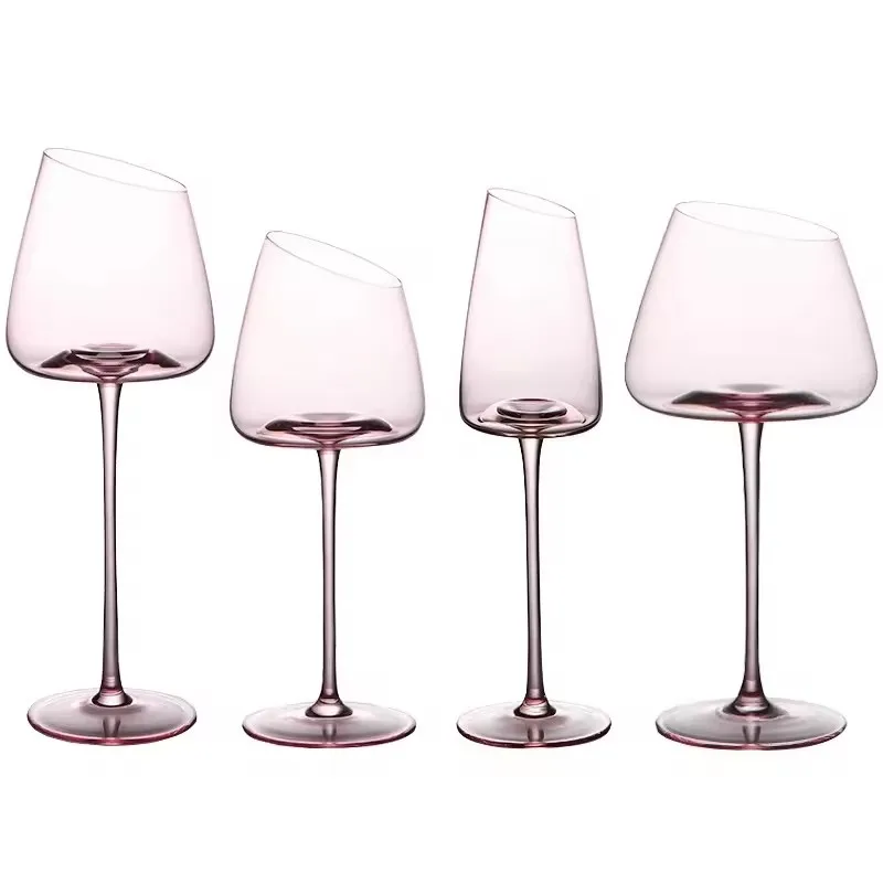240ml 260ml 580ml Custom Logo Hand-blown Pink Clear Crystal Modern Flamingo Slanted Red Wine Goblet Glass Cup Set
