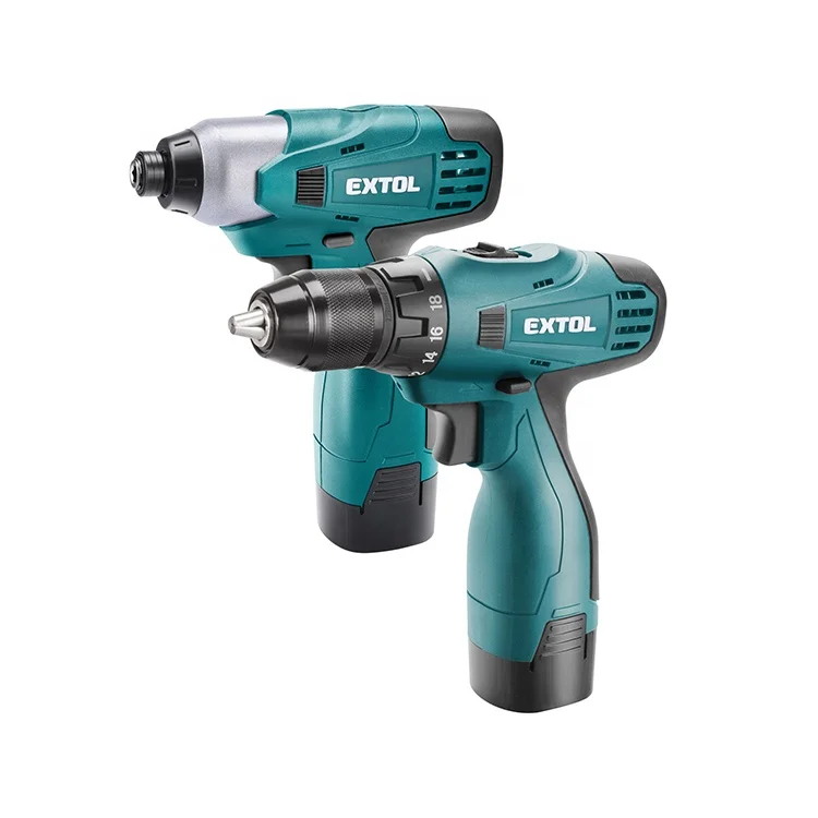 8798300 EXTOL Industrial 16.6V Cordless Screwdriver Power Impact Drill Set