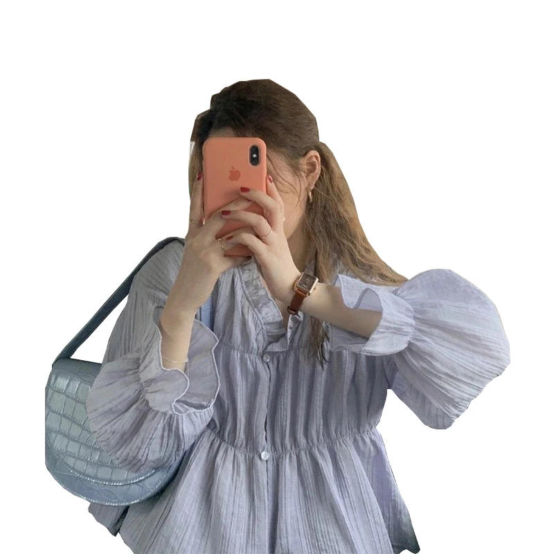 Heygirl black brother lace collar baby shirt girl loose Ruffle versatile long sleeve shirt girl student trend