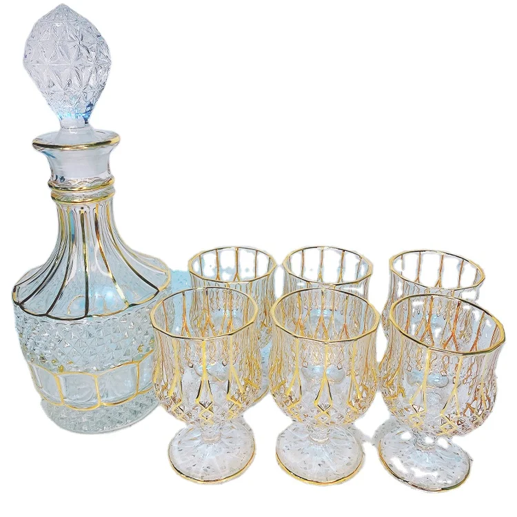 Customizable Wine Drinkware Set Crystal Rose Gold Classic Wine Bottle & Cup Glass Cup Transparent whisky glass decanter sets