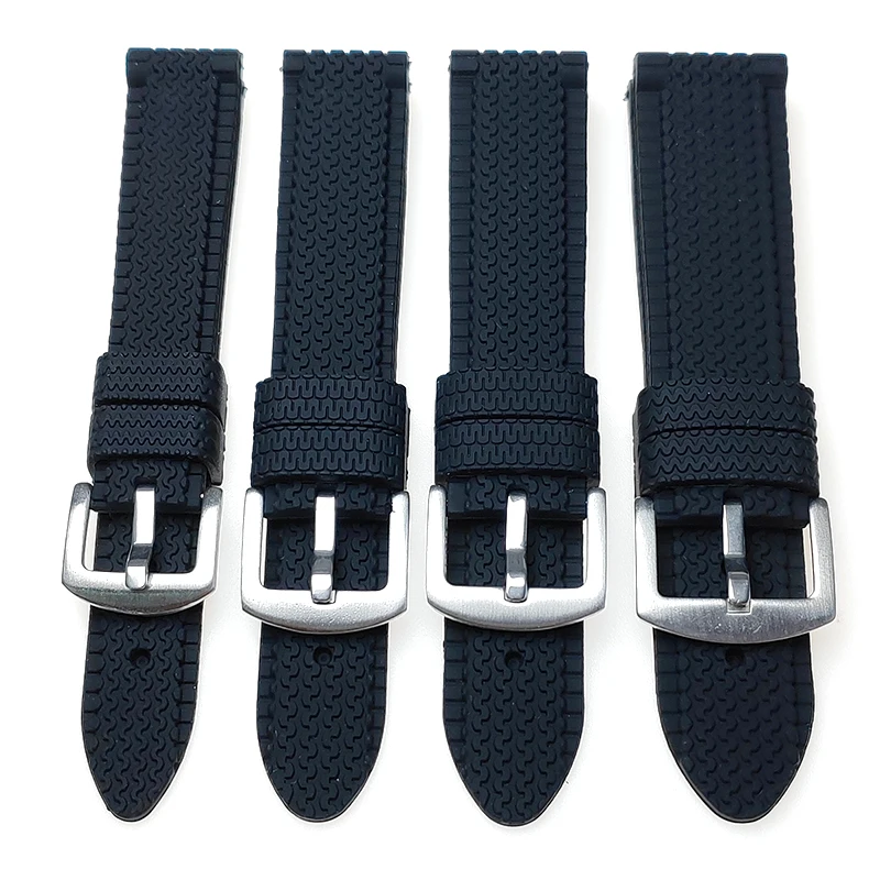 cheap classic model good quality thick 18 20 22 24mm tire tread rubber silicone watch band watch strap
