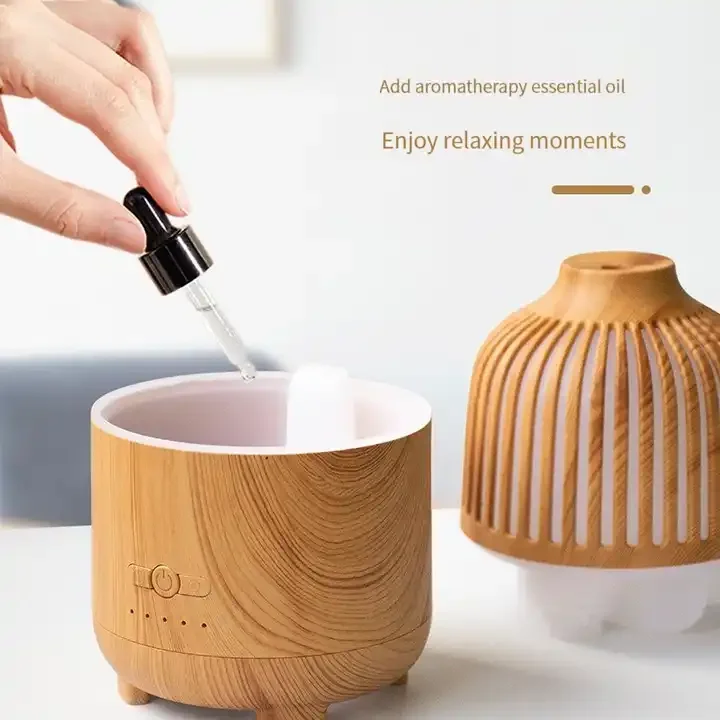 New portable silent wood grain fragrance sprayer ultrasonic air conditioning room anti drying humidifier LED night light