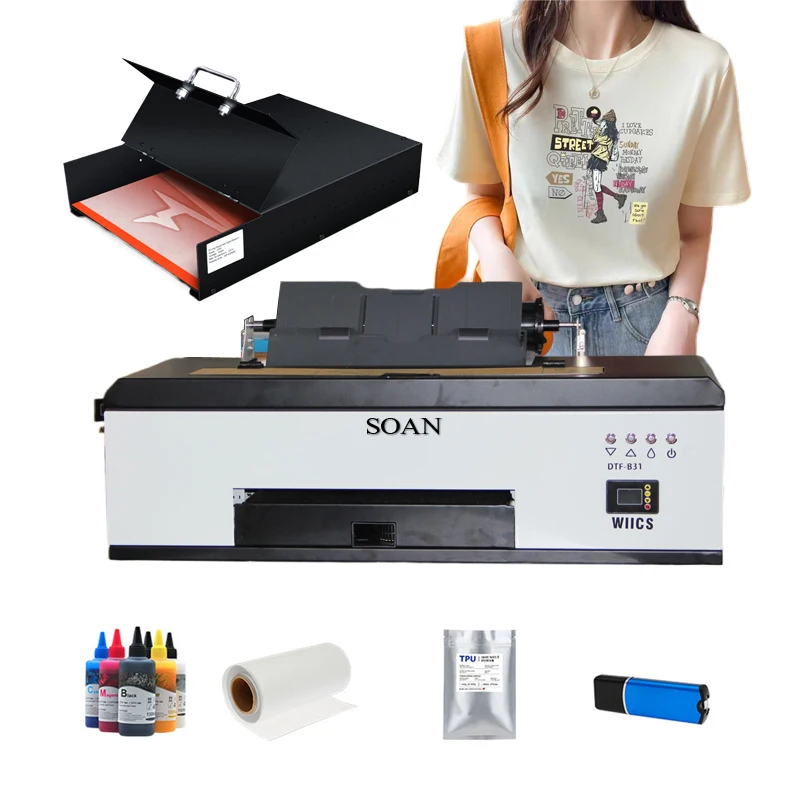 Soan 12 inches A3  Dtf Printer machine A3 30cm Pet Film Heat Transfer Dtf Printer T-shirt fabrics bags Printing Machine