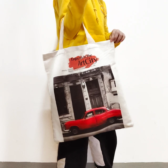 Girl Handbag Cotton Eco Shopping Bag Reusable Grocery Canvas Tote Bag Supplier