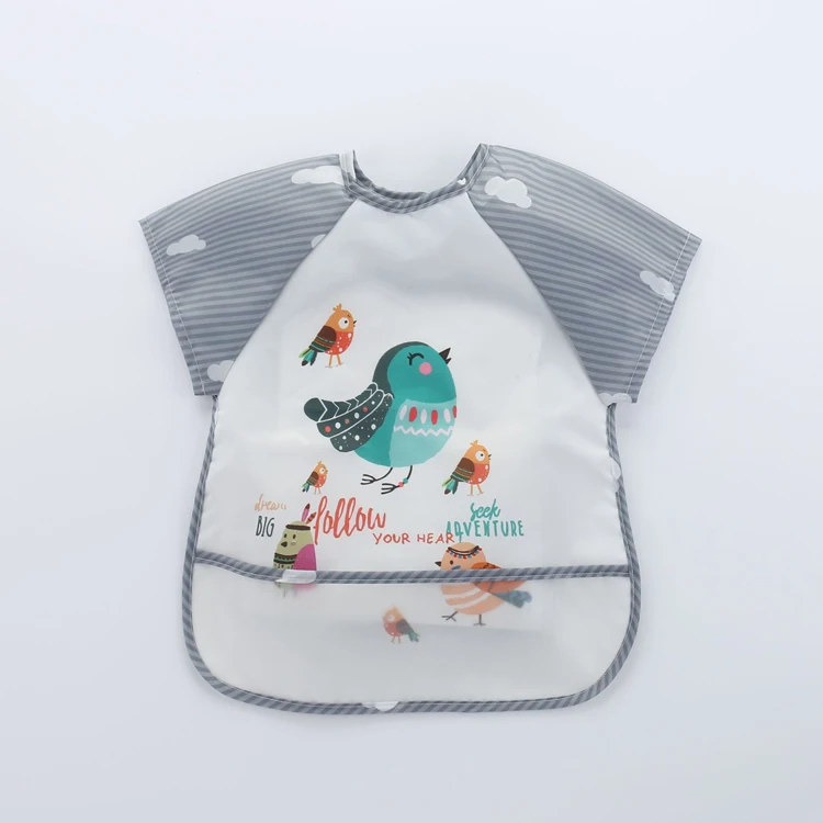 Customized Polyester Baby Feeding Bib Baby clothes Safety Colorful Short sleeves Apron Unisex Baby Bibs Waterproof