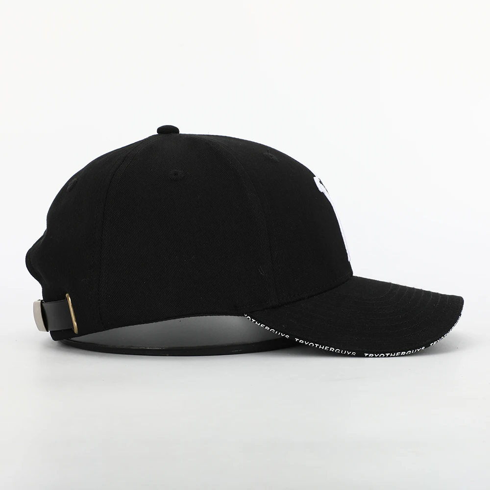 Wholesale Custom High Quality 6 Panel Plain Black Cotton Embroidery Logo Baseball Cap,Curved Sandwich Brim Structured Dad Hat
