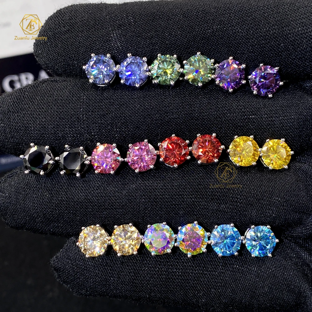 Wuzhou Factory Customized Earrings Wholesale Bulk 5mm 6.5mm 8mm Moissanite Stud Earrings for Lady with 925S Silver
