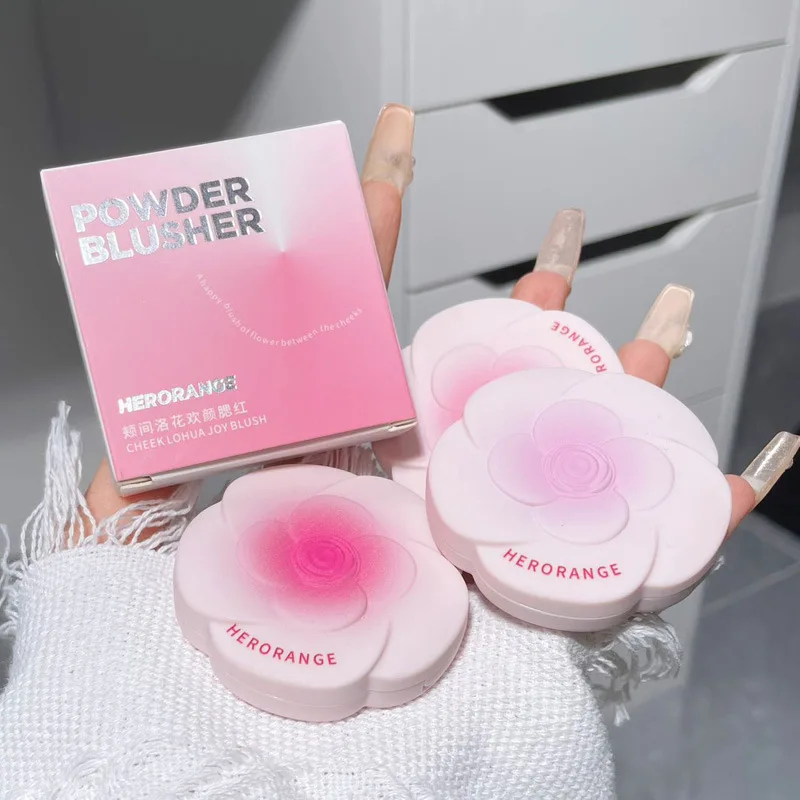 Custom Logo HERORANGE Flower Shaped Portable Makeup Pressed Powder Blusher Pallet With Mirror Matte Blush Pallet