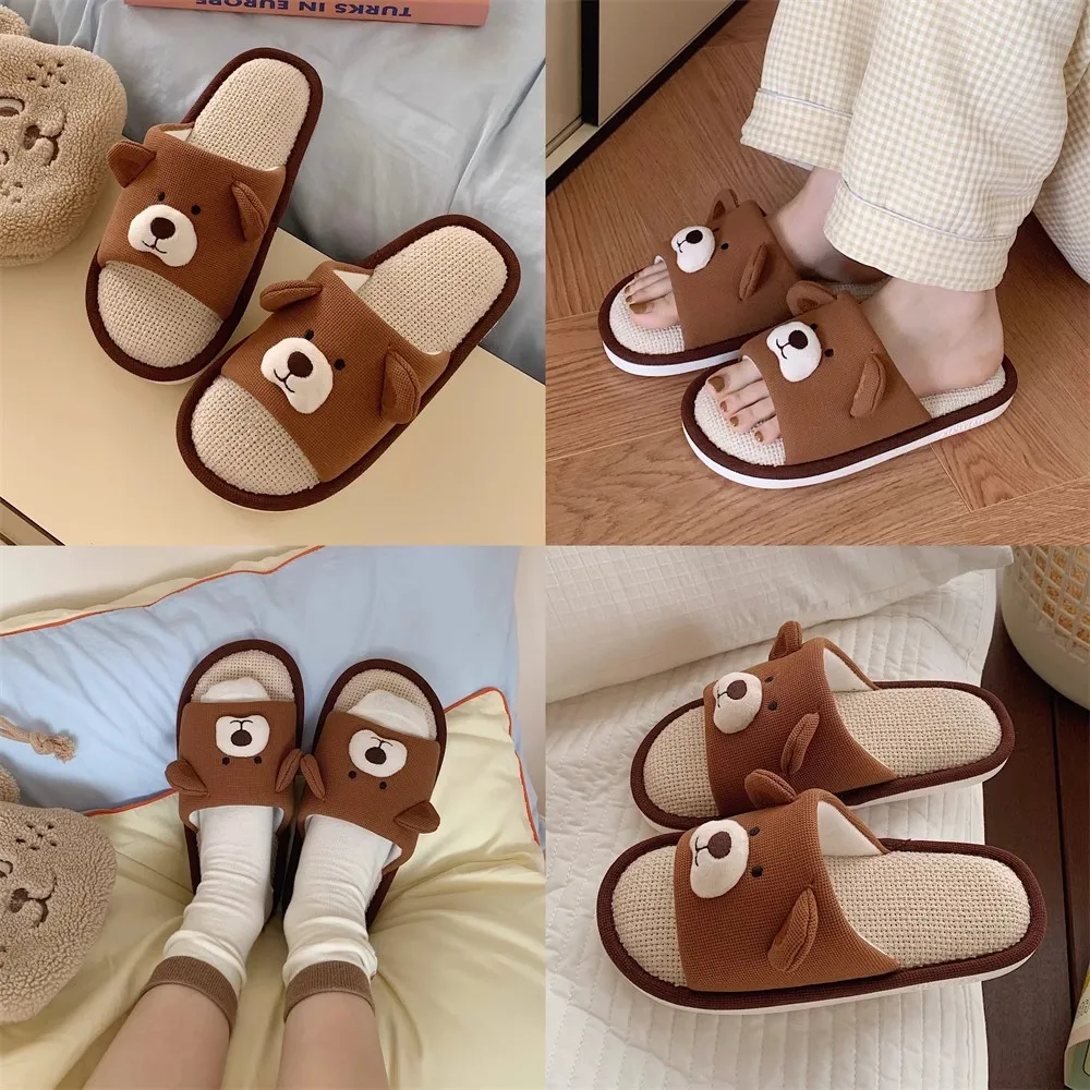 XIXITIAO 2024 flat bear slippers shoes sandals cute home indoor animal print slippers Cotton linen slippers for women ladies