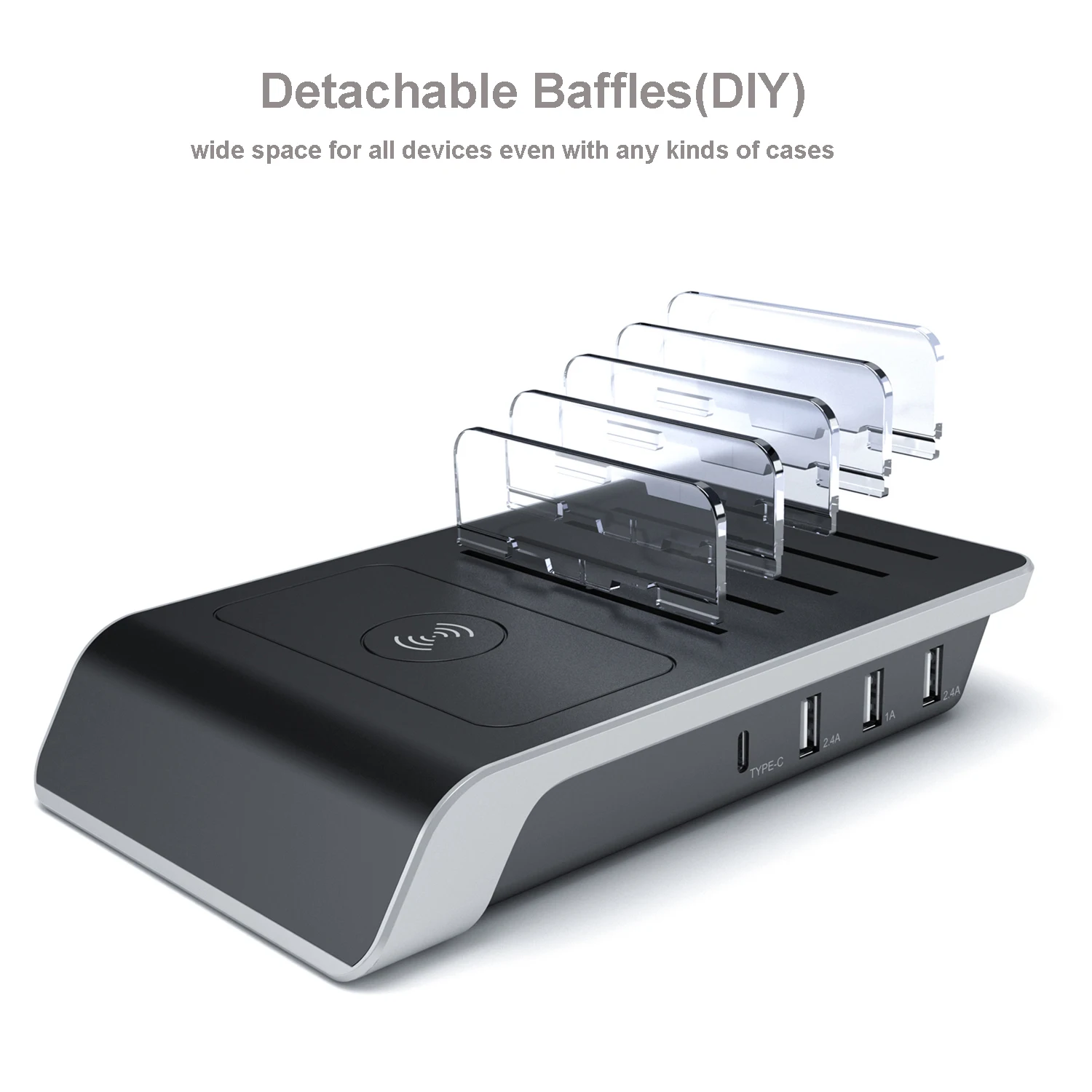  Быстрая зарядная станция 5 в 1 подставка для нескольких телефонов с 4 USB-портами и беспроводной зарядной площадкой QI совместимая