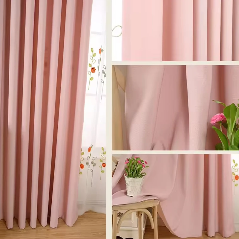 Pink grey simple blackout fabric curtain blinds design bedroom shower luxury sun blocking living room curtains
