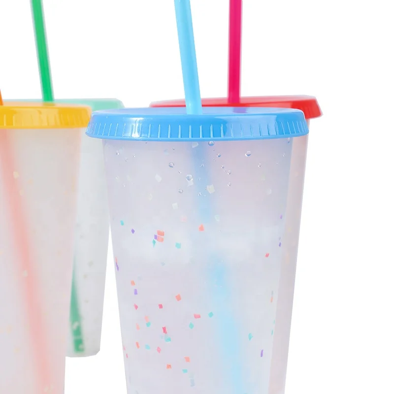 Многоразовый пластиковый стакан с крышкой и соломинкой меняющий