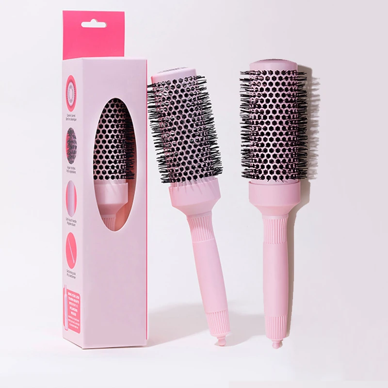 Custom Label Professional Barber Salon Ceramic Hair Brush Heat Resistant Nylon Bristle Round Brush Ionic Hair Brush