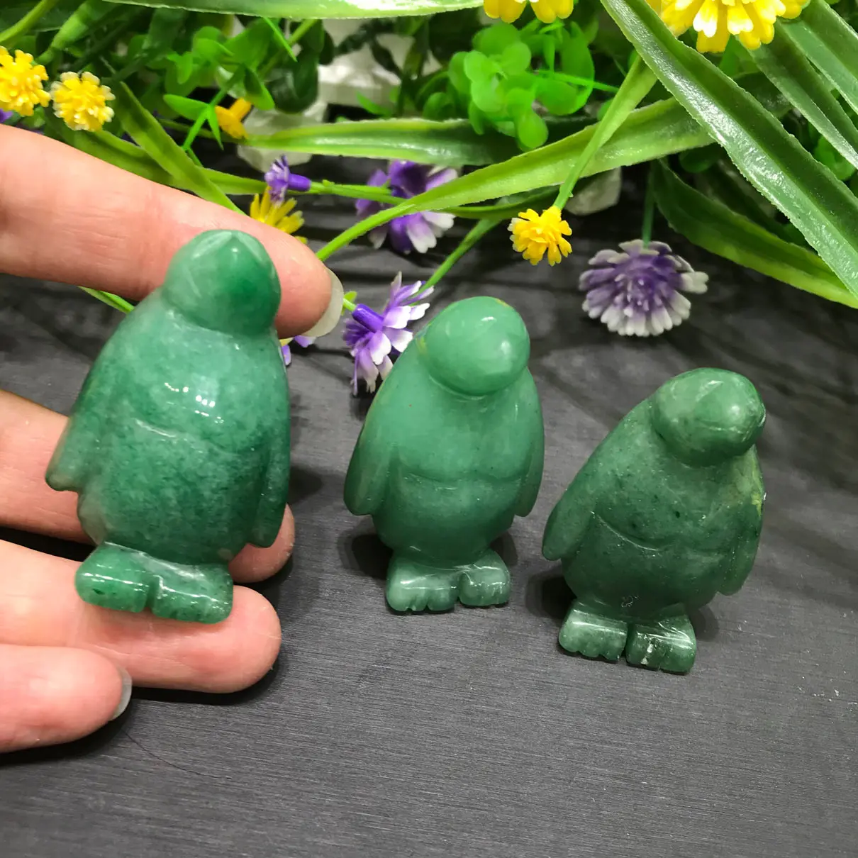 Natural Green Aventurine Rose Quartz Crystal Cute Penguin Decoration