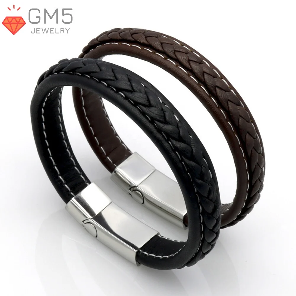 Leather Bracelets Men Stainless Steel Multilayer Braided Rope Bracelets For Male Female Bracelets Jewelry