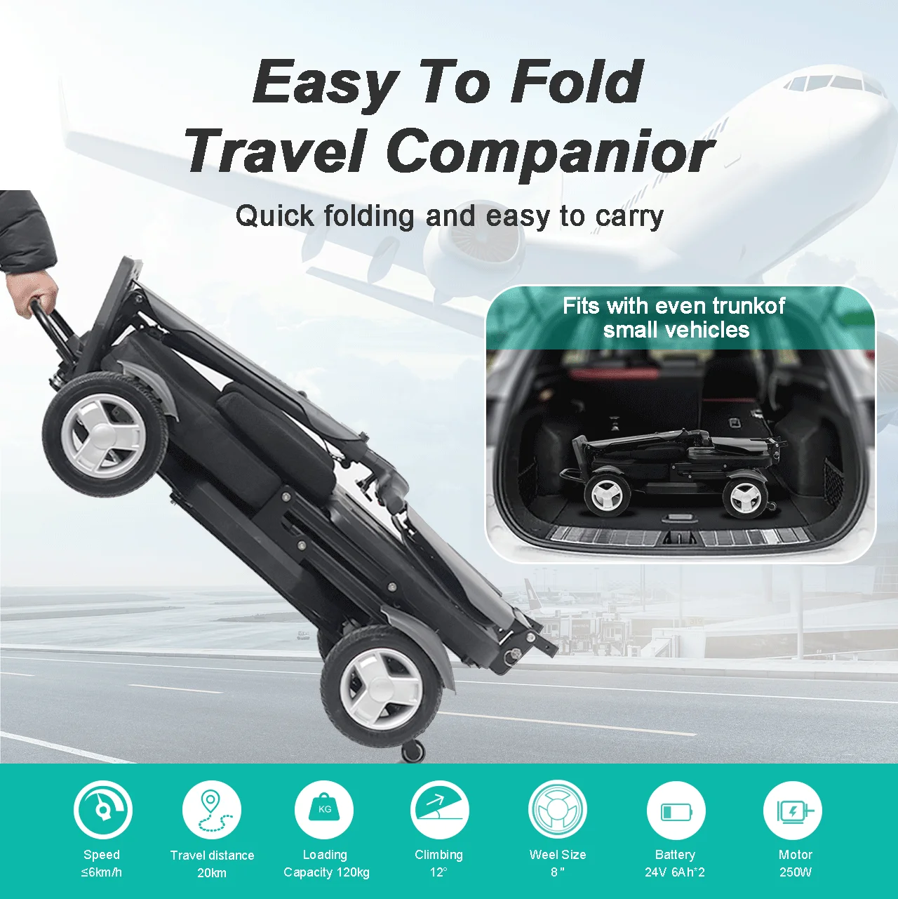 4 Wheel Foldable Elderly Medical Scooter For Disabled Best Light Weight Collapsible Handicapped Fold Up Mobility Scooter