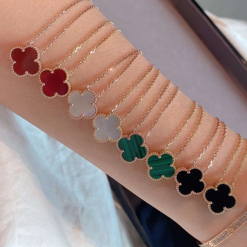 Высококачественное позолоченное ожерелье Xulong из серебра пробы с четырехлистным клевером Vca, изысканная Агатовая подвеска, женское классическое ожерелье