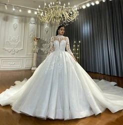 Jancember NS4484 Illusion Beautiful Luxury Ball Gown High Neck Bridal Wedding Dresses