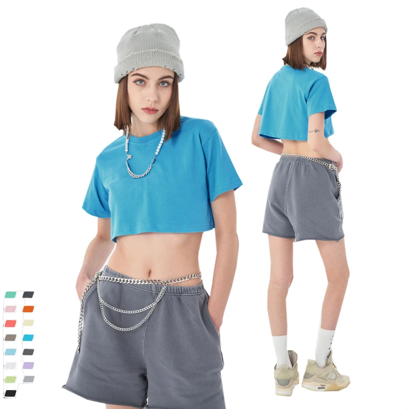 Girls Crop Top Promotion Fashion Designer Short Summer Plain 100% Cotton Over Size Graphic T Shirt Women