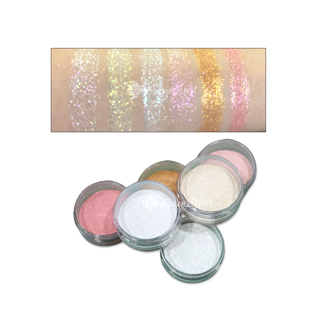 SheenEffect High Pigmented Waterproof Long Lasting Talc Free Glitter Pink Loose Setting Powder Multichrome Highlighter