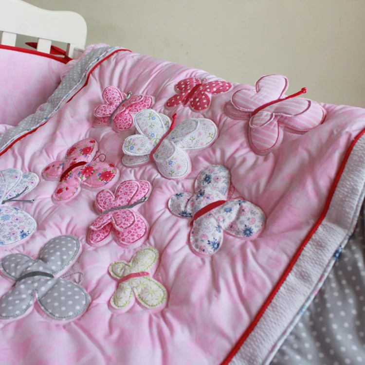 
China supplier 9pcs vivid design 3d butterflies baby girl crib bedding sets 
