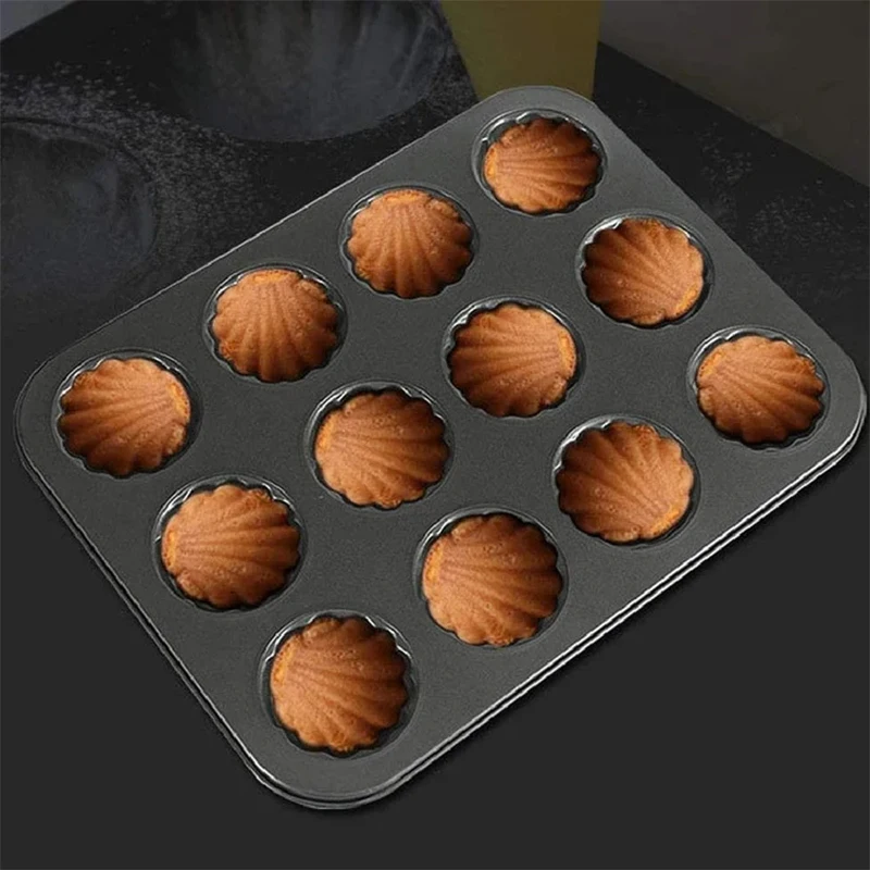 12 Cavity Non-Stick Carbon Steel Bakeare Shell Shaped Cake Baking Mold And Round Madeleine Pan Mold