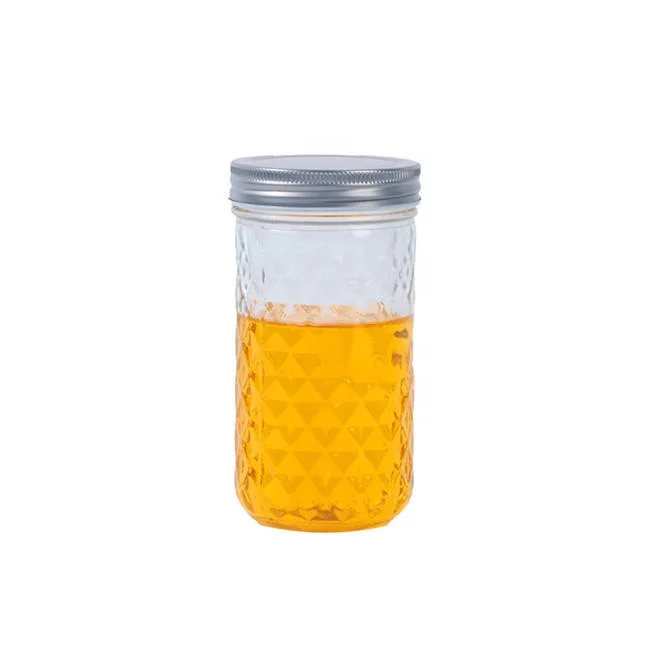 High Quality 2oz 4oz 8oz 16oz Vacuum Round Clear Empty Diamond Glass Mason Honey Caviar Storage Jar with Aluminum Lid