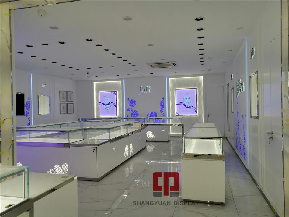 Diamond jewelry store paint display cabinet Mirror stainless steel jewelry display counter carved wooden glass showcase