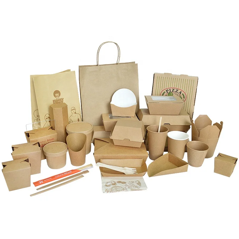 Disposable custom logo eco friendly craft paper chicken burger box fast food takeaway packaging lunch box